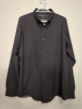 Perry Ellis Black Pattern Long Sleeve Performance Wrinkle Free Button-Down Shirt